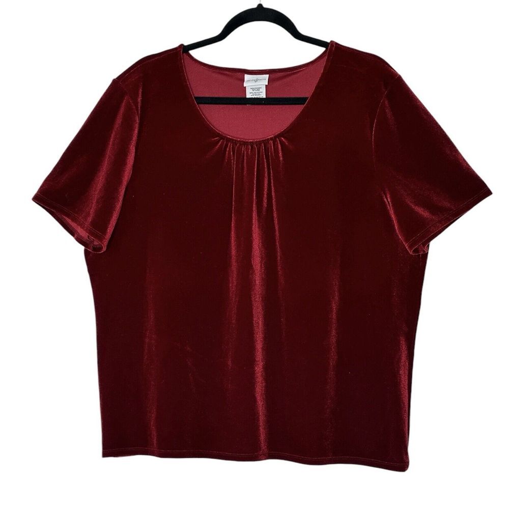 Jaclyn Smith Shirt Womens Size XXL Plus Red‎ Velvet Short Sleeve Blouse Top Cozy